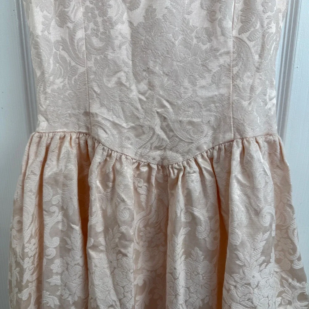 Jessica McClintock Girls 14 Pink‎ Jacquard Party Dress Pearl Lace Hem Vintage
